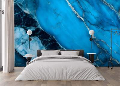 Marble granite aqua blue panorama background wall surface pattern, close up blue surface texture of elegance stone used for background. Generative Ai. Wall mural