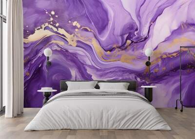 Very beautiful purple marble pattern. Abstract art wallpaper. Art and Gold background. generative AI. Wall mural