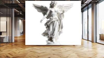  - A high-quality image showcasing a classic Greek angel sculpture against a pure white backdrop., A pristine white marble angel sculpture against a clean white background. Wall mural