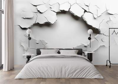 A stark white wall is interrupted by a neatly cut hole. Wall mural