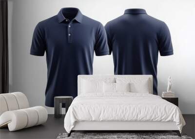 Isolated mockup of a navy blue polo shirt template on a white backdrop for design and print customizations. Wall mural