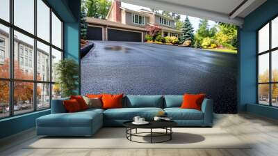 The freshly coated surface reflects light, enhancing the driveway's appearance. Wall mural