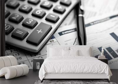 Calculator, Pen and Financial Charts Wall mural