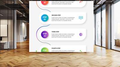 Colorful infographic geometrics steps. Modern 4 steps infographic layout presentation. Orange, blue, purple, and green color options. Wall mural