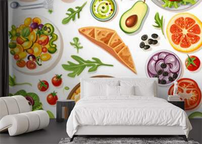 Healthy vegetarian dinner isolated on white background Wall mural