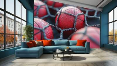 Red Basketballs in Netting Wall mural