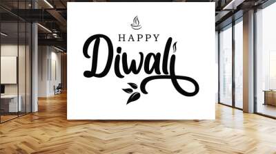 Happy Diwali text vector, Happy Diwali text design, Happy Diwali cursive font design, Diwali Festival vector, Deepavali design Wall mural