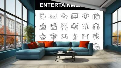 Entertainment icon set. Entertainment and arts icon collection. Contains such Icons as theater, cinema, video, dance, game, music arts, photo and more. Vector illustration Wall mural