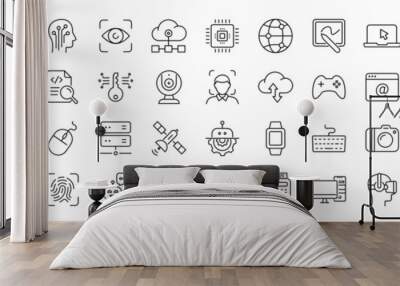 technology icon set. contains such icons as ai, robotics, cloud, automation, communication, geolocat Wall mural