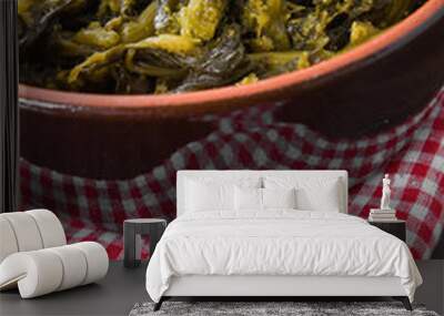 Stewed turnip greens. Cime di rapa stufate. Wall mural