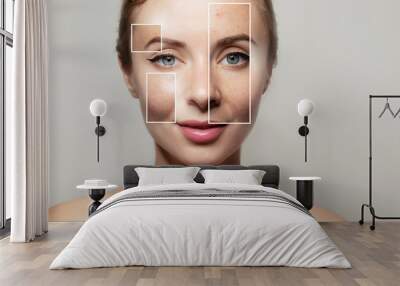 woman face portrait with clear and pimpled skin Wall mural