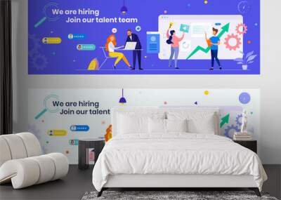 We are hiring recruitment banner with flat people. HR manager, hire employees to join our company. Job vacancy. Business teamwork consulting concept. Great for Twitter, Facebook, Linkedin etc cover Wall mural