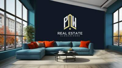 PW initial monogram logo for real estate with home shape creative design Wall mural