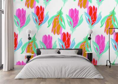 seamless pattern with flowers, bright colors Wall mural