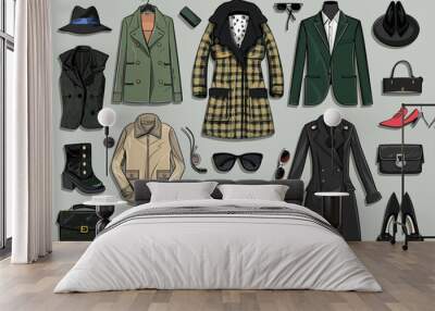 Stylish Fashion Clothes and Accessories Collection for Men and Women Wall mural