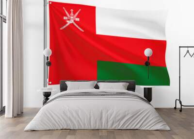 Oman flag waving in the wind on a silver pole, isolated on transparent background Wall mural