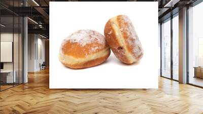 A delicious berliner (berliner donut), isolated on white background. A Berliner is a German donut with no center hole, made of sweet yeast dough fried in fat or oil, with a jam or marmalade filling . Wall mural