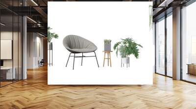 a chair  planter  and stool in a room Wall mural