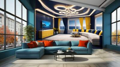 Photo modern style interior room 3d illustration Luxury classic modern bedroom suite in hotel Wall mural