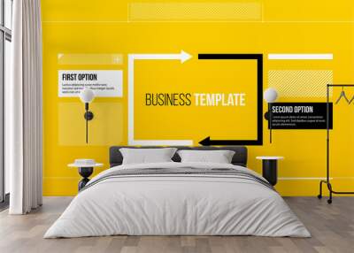 Rectangular arrows template with two options on yellow background in elegant blueprint style. Wall mural