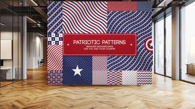 Set of patriotic american patterns with stars and stripes. Useful for Memorial day, Independence day, national and political events. Wall mural