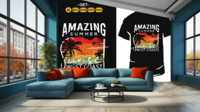 Amazing summer stylish typography t-shirt and apparel trendy design with palm trees silhouettes, sunset, colorful, print, vector illustration. Beach t shirt with grunge texture. Wall mural