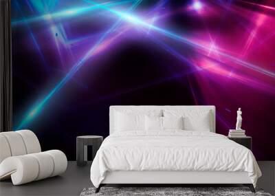 Abstract blue background with neon rays, flashes of light, faces, lines. Cosmic abstract background of the substrate. Wall mural