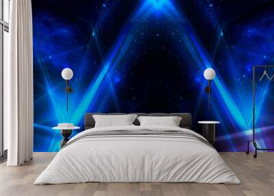 Abstract blue background with neon rays, flashes of light, faces, lines. Cosmic abstract background of the substrate. Wall mural