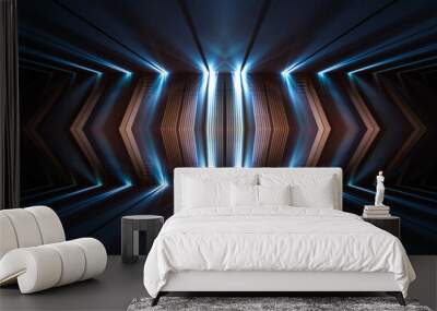 Abstract futuristic neon background. Light lines and rays. Futuristic empty neon digital scene. Illusion, fantasy. 3D illustration. Wall mural