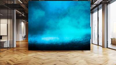 Blue misty dark background. Dark street with smoke, fog, blue spotlights, neon. Dark abstract empty background. Wall mural