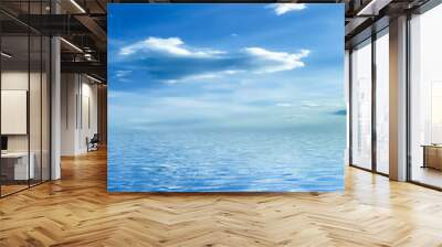 Blue sky with clouds, horizon, sunlight reflected in water, clouds, waves. Empty sea landscape, natural empty scene. 3D illustration Wall mural