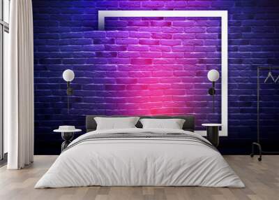 Brick wall background, neon light Wall mural