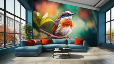 Bright exotic bird in a tropical garden, sunlight. AI Wall mural