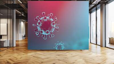 Covid-19, abstraction background with elements of the virus. The epidemic of viral diseases. Micro organisms, macro, 3d illustration. Pandemic, medical. Wall mural