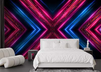 dark abstract futuristic background. neon lines, glow. neon lines, shapes. pink and blue glow. Wall mural