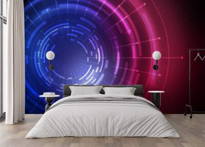 Dark tech abstract background with neon glow. Cyber circle laser figure on abstract background Wall mural