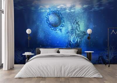 Depth of the sea, sunken treasures, rays of the sun through the water Wall mural