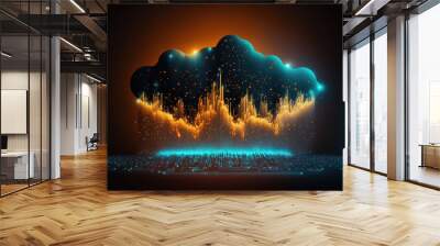 Digital technologies, cloud computing, digital future, information transfer. Abstract technology big data background concept. Motion of digital data flow. AI Wall mural