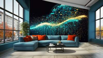 Digital technologies, cloud computing, digital future, information transfer. Abstract technology big data background concept. Motion of digital data flow. AI Wall mural