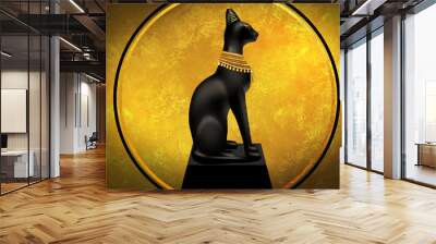 Egyptian asbstract background, goddess of Egypt Bastet, abstract golden background Wall mural