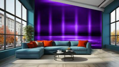 Empty stage background in purple color, spotlights, neon rays. Abstract background of neon lines and rays. Wall mural