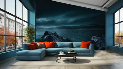 futuristic fantasy landscape, sci-fi landscape with planet, neon light, cold planet. metaverse. gala Wall mural