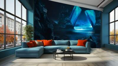 futuristic fantasy landscape, sci-fi landscape with planet, neon light, cold planet. metaverse. gala Wall mural