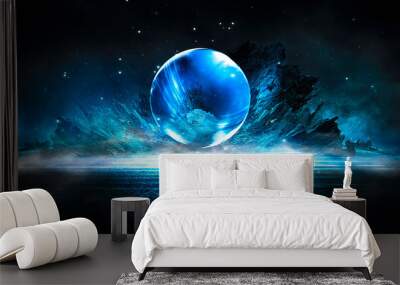 futuristic night landscape with abstract landscape and island, moonlight, shine. dark natural scene  Wall mural