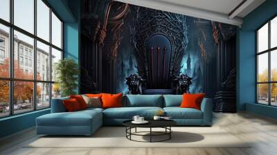 Majestic throne in the castle of darkness. Wall mural