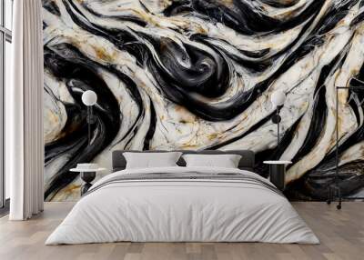 Marble background. Texture black and white marble with gold. Liquid stains of paint. Fluid art. 3D illustration. Wall mural