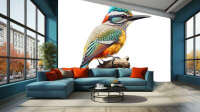 Multicolored tropical and exotic small birds on a white isolated background. AI Wall mural