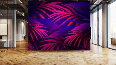 Neon background with tropical leaves Wall mural