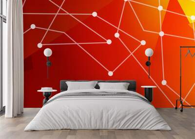 Red with a yellow abstract background with a polygonal mesh Wall mural