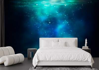 The depth of the sea water, the ocean floor, the rays of the sun through the water, the underwater world, the sea scene. Wall mural